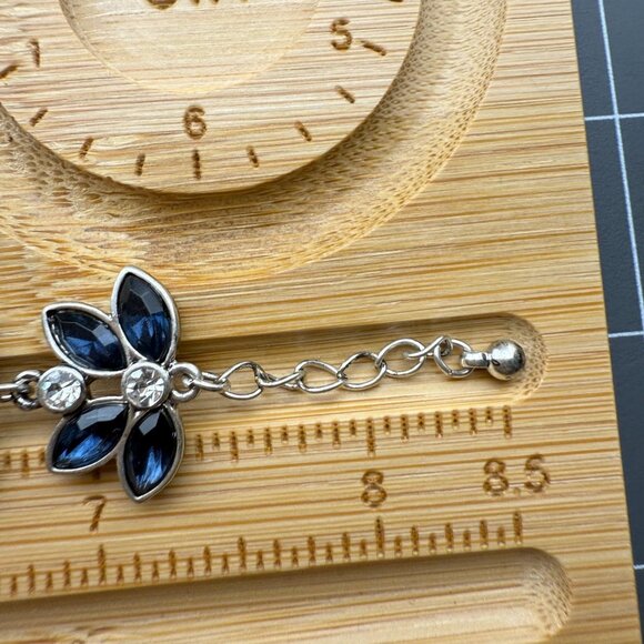 Floral Blue Rhinestone Bracelet With Silver-Tone Setting & Adjustable Lobster Cl - Picture 7 of 7